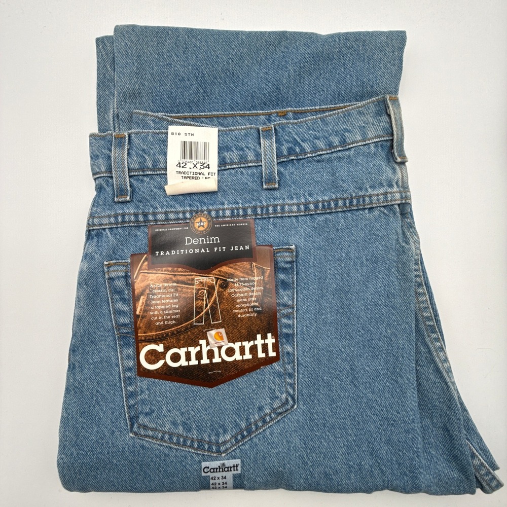 Carhartt Traditional Fit Jeans Mens 42X34 Light Wash Denim B18 STW‎ NOS NWT